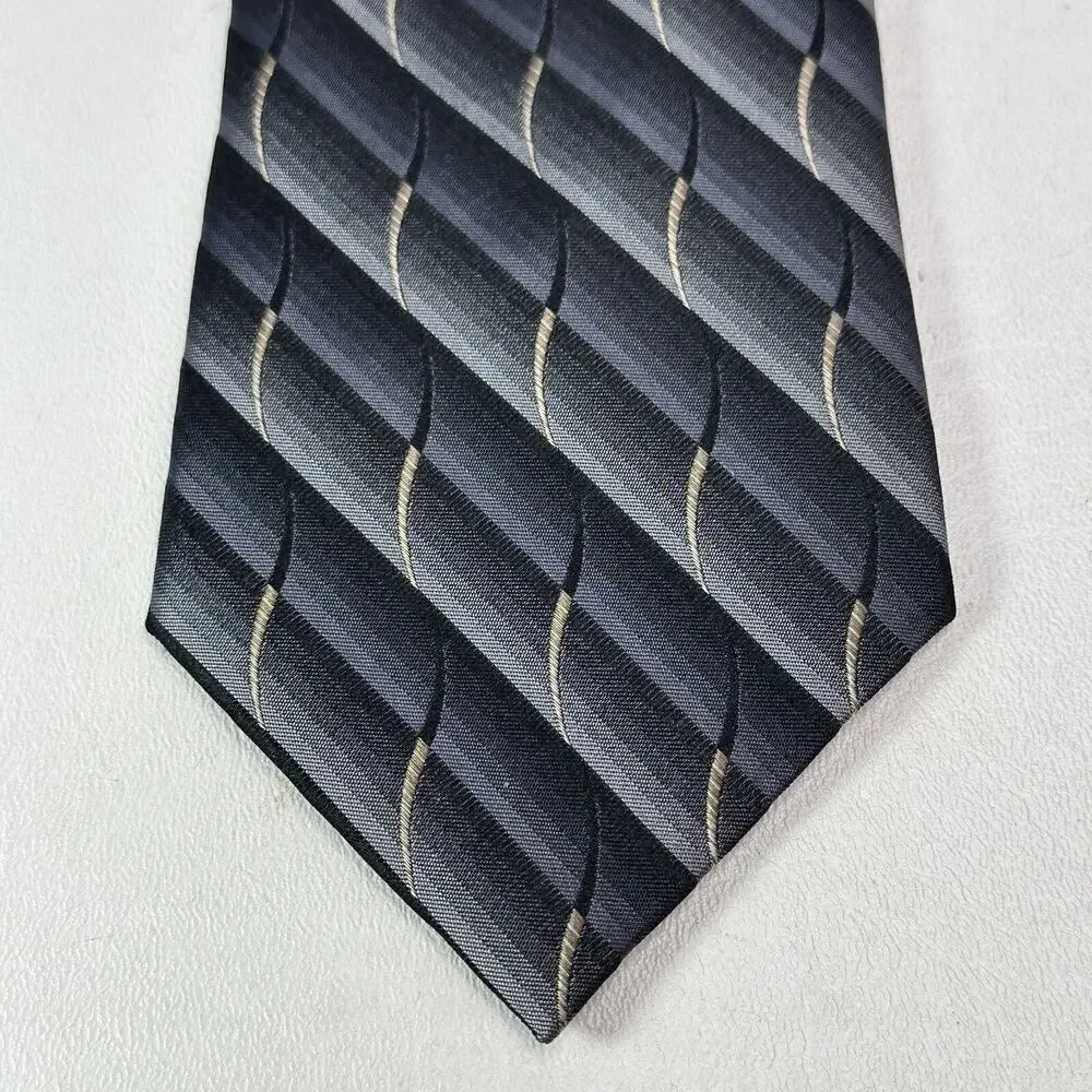 Croft & Barrow Tie Mens 58 in Black Blue Gray Diagonal Geo Squiggle Silk Wide